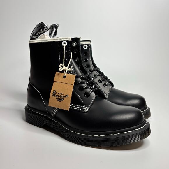 Dr. Martens 1460 Contrast Stitch Leather Lace Up Boots in Black Smooth Leather - Picture 1 of 10